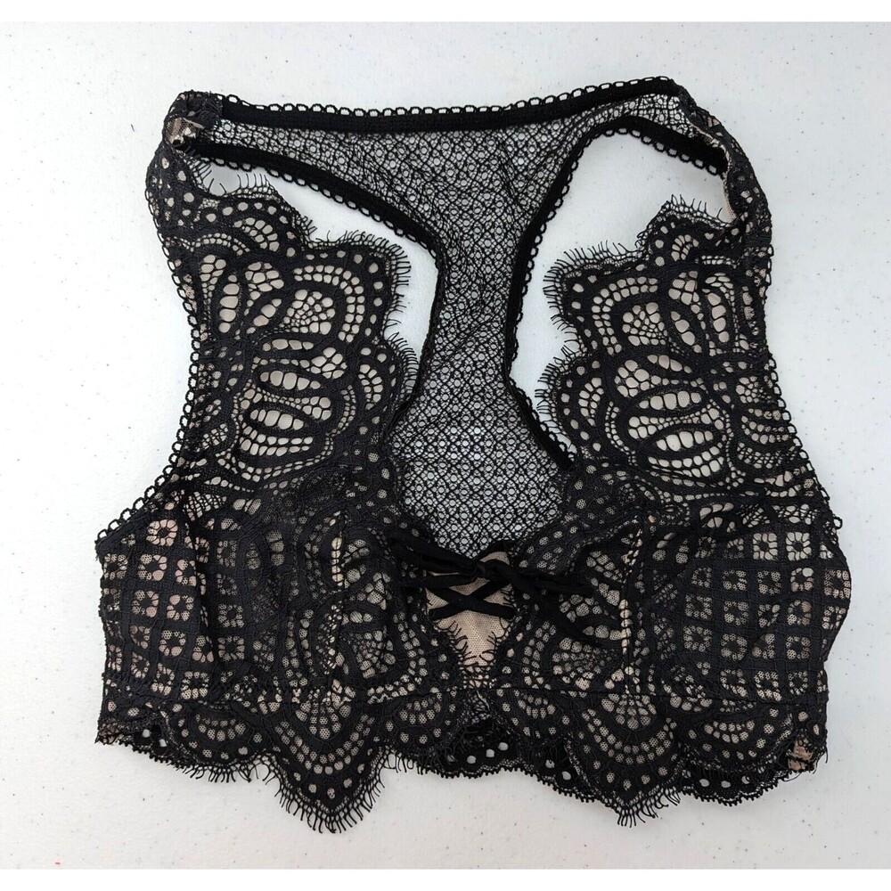 Victoria's Secret Bralette Women's XS Black Lace Unlined Racerback Dream Angels